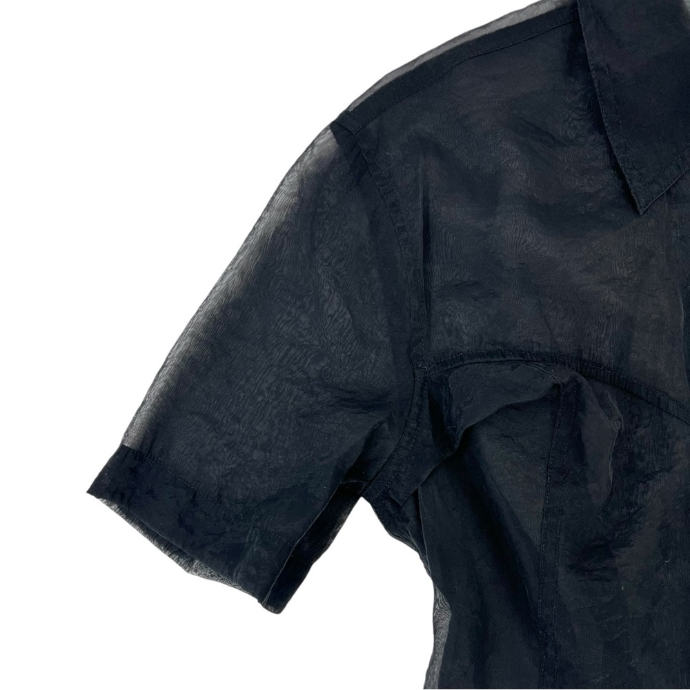 Helmut Lang Black Sheer Shirt - Black Button Up Organza Short Sleeve Shirt Top - Picture 6 of 13